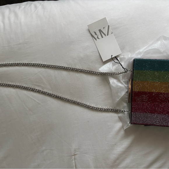 NWT Zara Rainbow Embellished Rhinestone Crossbody Clutch Evening Rare - Picture 6 of 9